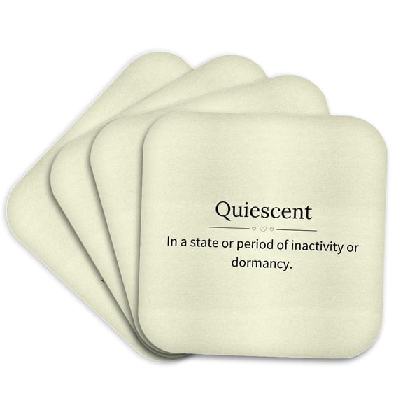 3drose, Quiescent and Its Meaning Typography, Set of 4 Coasters - Cork