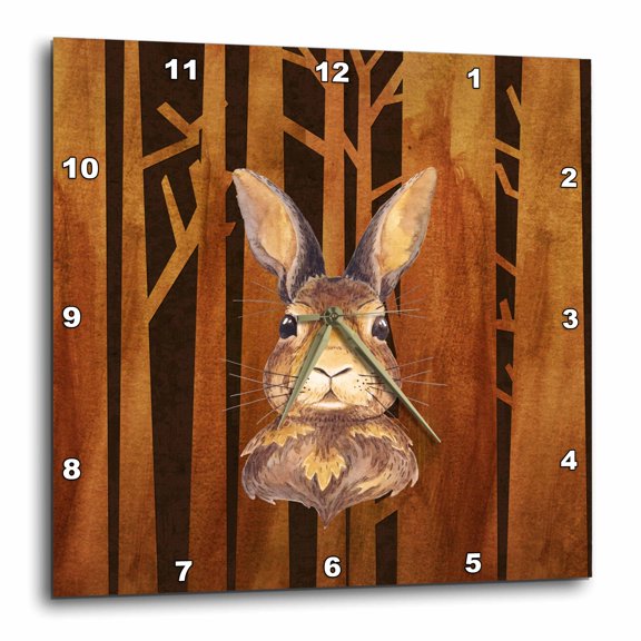 3drose, Rabbit Bunny Animal Animals Wild Forest Tree Nature Illustration, 15x15 Wall Clock