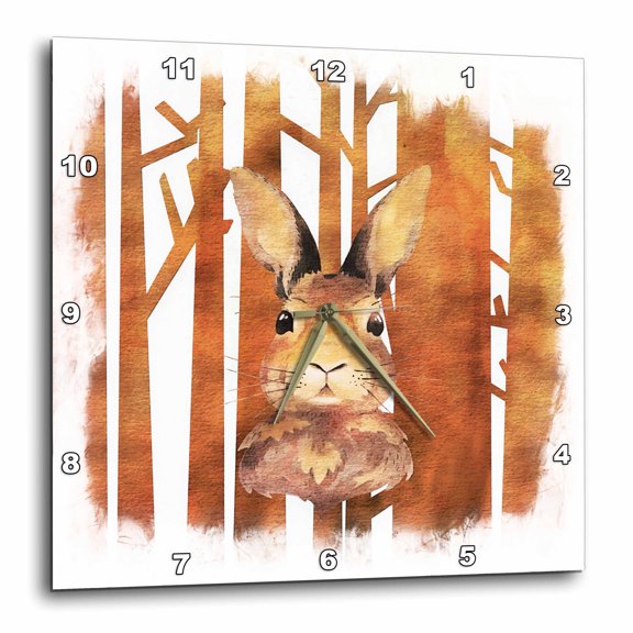 3drose, Rabbit Bunny Animal Animals Wild Forest Tree Nature Wood Illustration, 15x15 Wall Clock