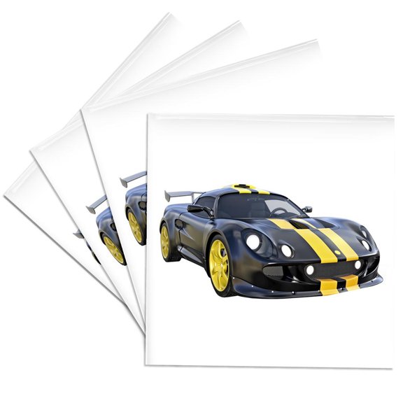 3drose, Racing Sports Car Black and Gold Right Side, Set of 4 Ceramic Tile Coasters