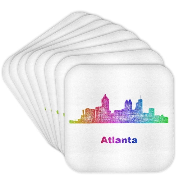 3drose, Rainbow City Skyline of Atlanta, Georgia, Set of 8 Coasters - Cork