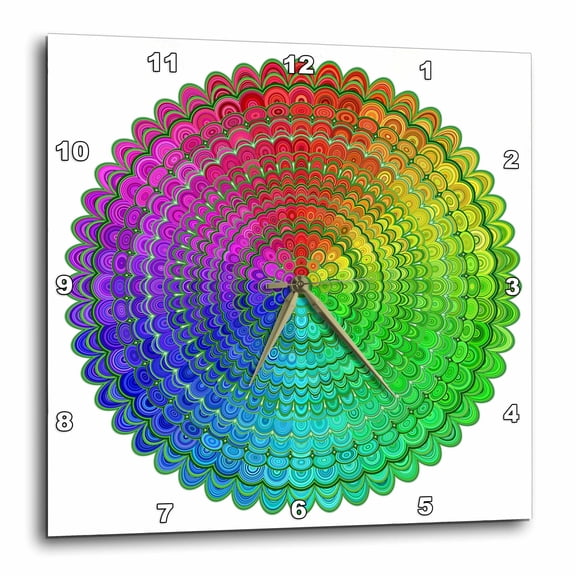 3drose, Rainbow Flower Mandala - Abstract Oval Mandala Design, 15x15 Wall Clock