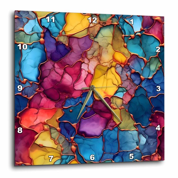 3drose, Rainbow Ink Wash and Image Gold Background, 10x10 Wall Clock
