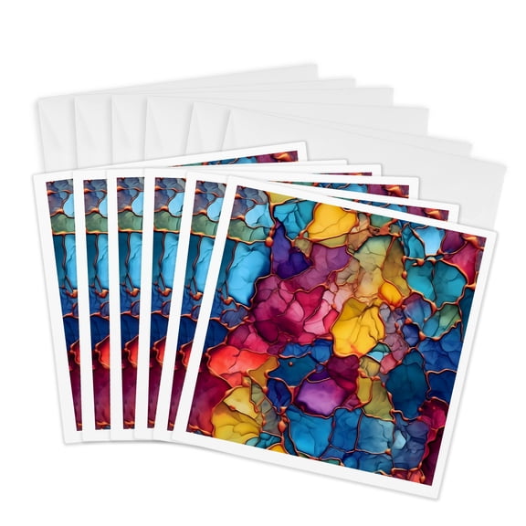 3drose, Rainbow Ink Wash and Image Gold Background, 6 Greeting Cards with Envelopes