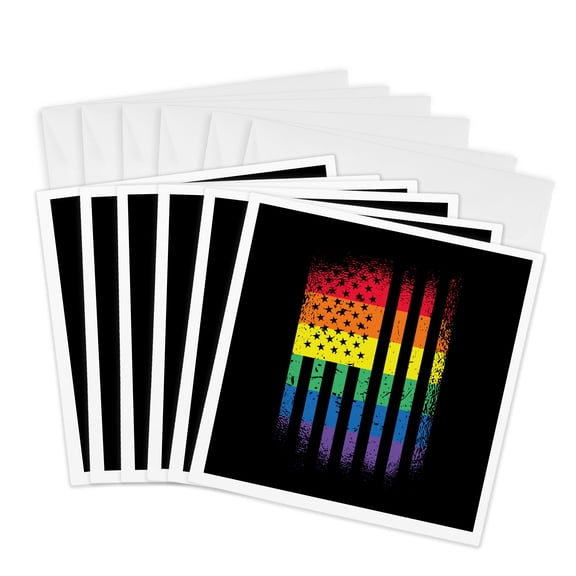 3drose, Rainbow Retro American Flag, 6 Greeting Cards with Envelopes