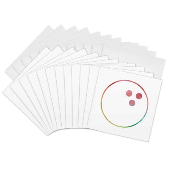 3drose, Rainbow Watercolor Bowling Ball, 12 Greeting Cards with Envelopes