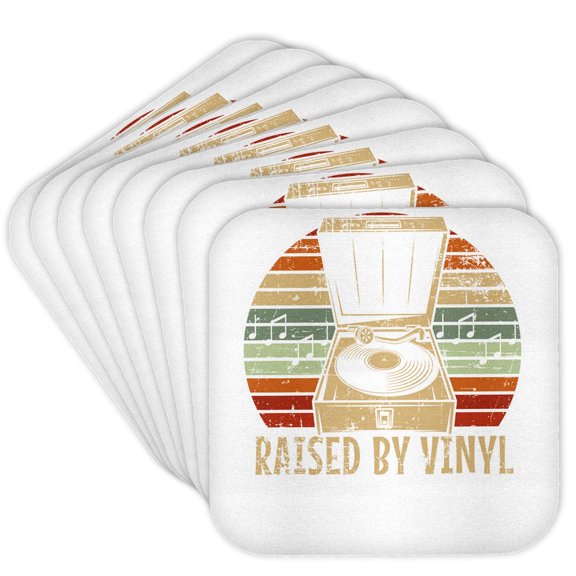 3drose, Raised by Vinyl Records Collectors Turntable, Set of 8 Coasters - Cork