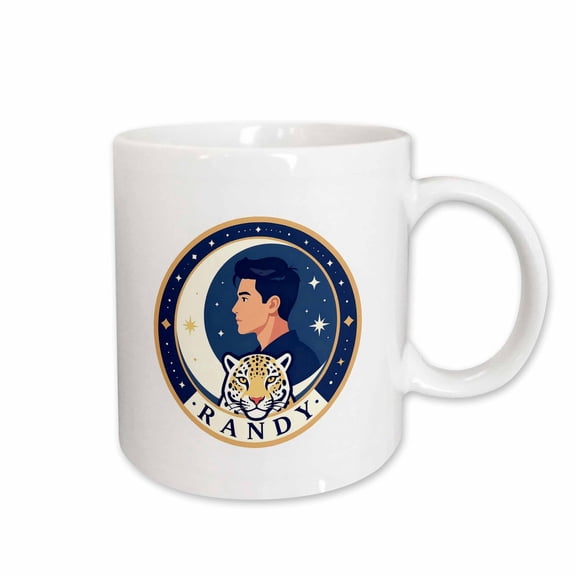 3drose, Randy Male Name, Moon, Man, Snow Leopard Head. Artsy Gift for a Man, 11oz Mug