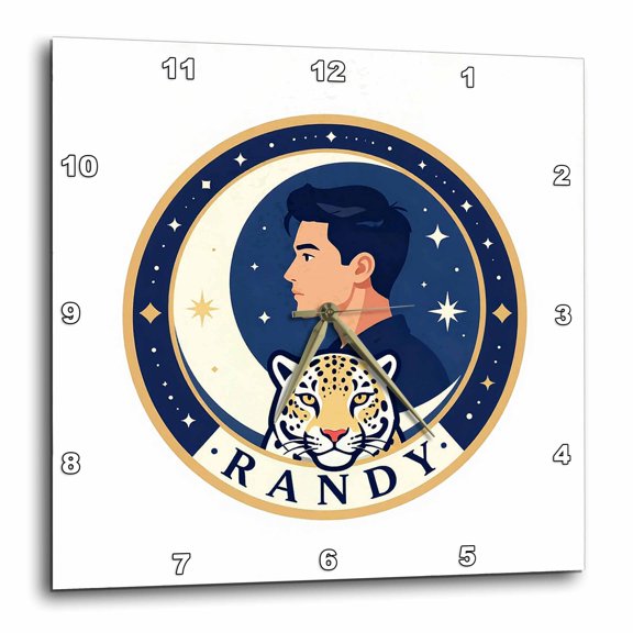 3drose, Randy Male Name, Moon, Man, Snow Leopard Head. Artsy Gift for a Man, 15x15 Wall Clock