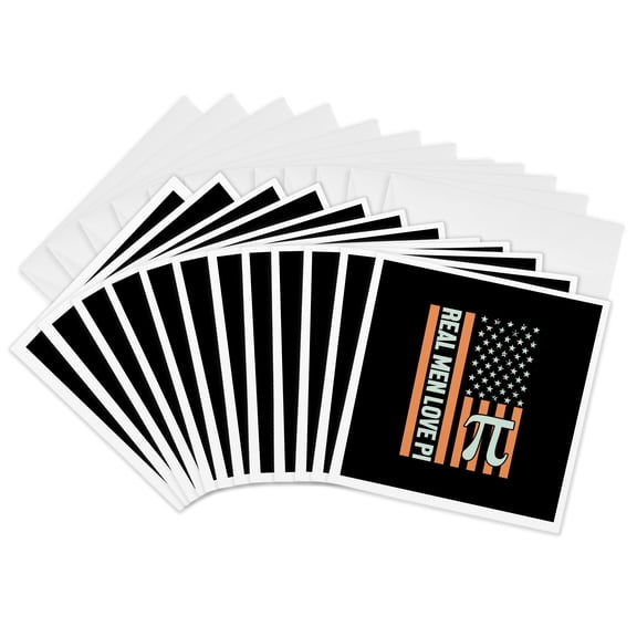 3drose, Real Men Love Pi and the American Flag Stylish Pi Day Design for All, 12 Greeting Cards with Envelopes