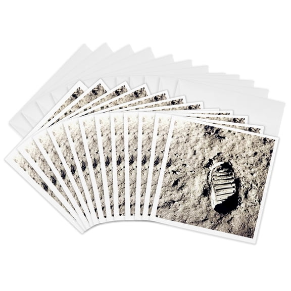 3drose, Real Photo of Footprint on the Moon, 12 Greeting Cards with Envelopes