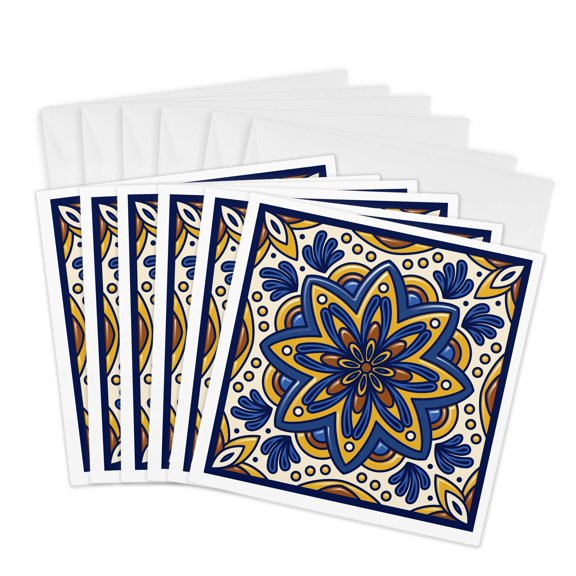 3drose, Real Tile with Flower Motiff, 6 Greeting Cards with Envelopes