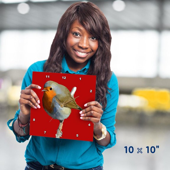 3drose, Red Breasted Christmas Robin Vector Art, 10x10 Wall Clock