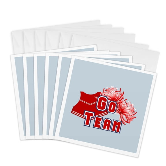 3drose, Red Cheerleader and Pompoms Go Team, 6 Greeting Cards with Envelopes