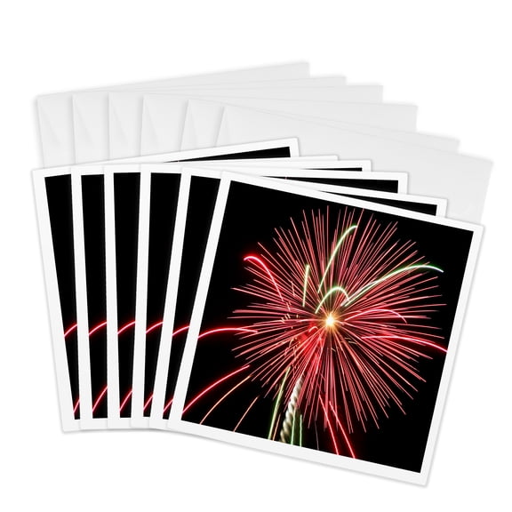 3drose, Red Fireworks, 6 Greeting Cards with Envelopes