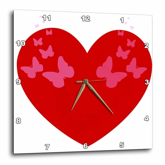 3drose, Red Heart Floating Butterflies- Art, 10x10 Wall Clock