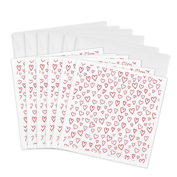 3drose, Red Hearts, 6 Greeting Cards with Envelopes
