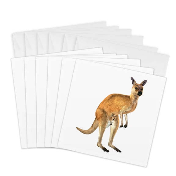 3drose, Red Kangaroo with Baby, 6 Greeting Cards with Envelopes