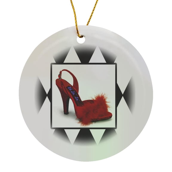 3drose, Red Oh La La Harlequin, Circle Porcelain Ornament