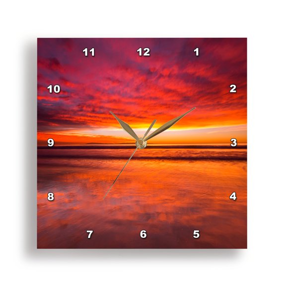3drose, Red Sunset Seen from Ventura State Beach, Ventura, California, 10x10 Wall Clock