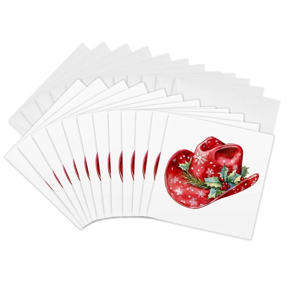 3drose, Red Western Christmas Cowgirl Hat, 12 Greeting Cards with Envelopes