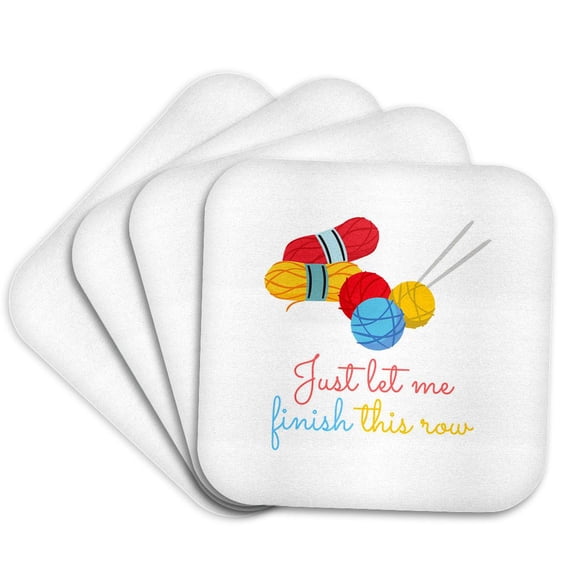 3drose, Red, Yellow, Blue Yarn, Knitting Pins. Just Let Me Finish This Row, Set of 4 Coasters - Cork