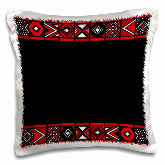 3drose, Red and Black African Pattern - Art of Africa Inspired by Zulu Beadwork Geometric Designs, 16x16 inch Pillow Case