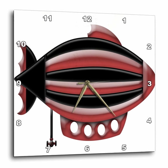 3drose, Red and Black Steampunk Blimp, 15x15 Wall Clock