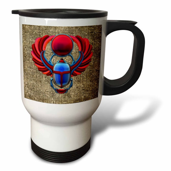 3drose, Red and Blue Egyptian Scarab Beetle on Hieroglyph Wall Design., 14oz Stainless Steel Travel Mug