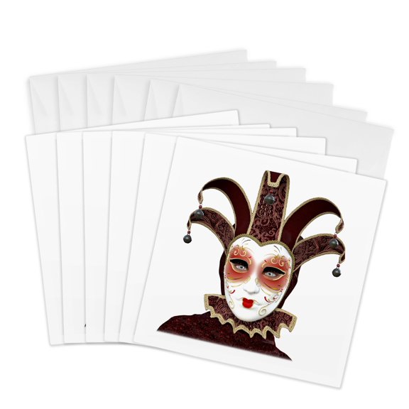 3drose, Red and Gold Mask Straight View, 6 Greeting Cards with Envelopes