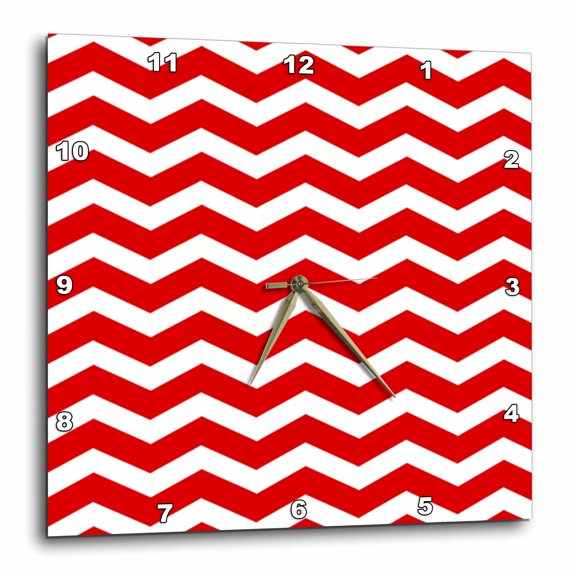 3drose, Red and White Chevron Zig Zag Pattern - Modern Contemporary Bold Zigzag Stripes - Trendy Zig Zags, 15x15 Wall Clock