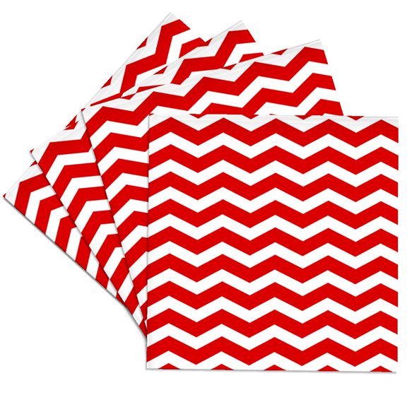 3drose, Red and White Chevron Zig Zag Pattern - Modern Contemporary Bold Zigzag Stripes - Trendy Zig Zags, Set of 4 Ceramic Tile Coasters