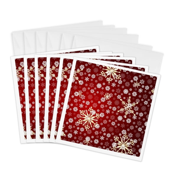 3drose, Red and White Christmas Snowflakes - Winter Art, 6 Greeting Cards with Envelopes