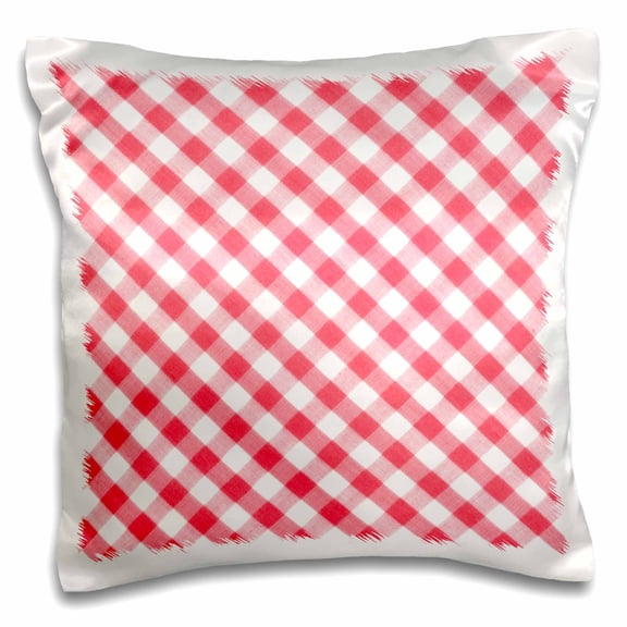 3drose, Red and White Gingham Pattern Diagonal Checkered Checks Rustic Retro Country Cottage Dining Kitchen, 16x16 inch Pillow Case