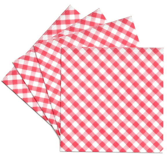 3drose, Red and White Gingham Pattern Diagonal Checkered Checks Rustic Retro Country Cottage Dining Kitchen, Set of 4 Ceramic Tile Coasters