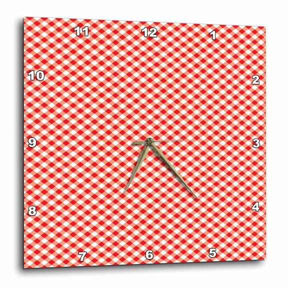 3drose, Red and White Gingham Plaid Simple Pattern Design, 10x10 Wall Clock