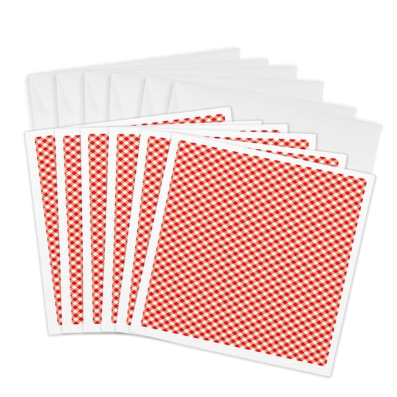 3drose, Red and White Gingham Plaid Simple Pattern Design, 6 Greeting Cards with Envelopes