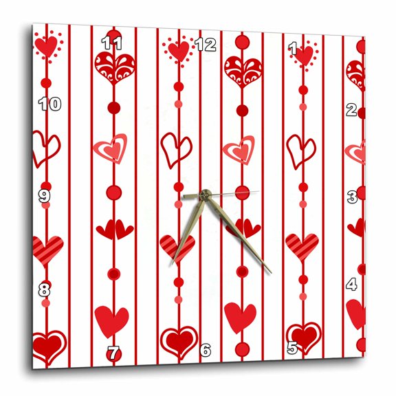 3drose, Red and White Strings of Hearts Pattern, 15x15 Wall Clock