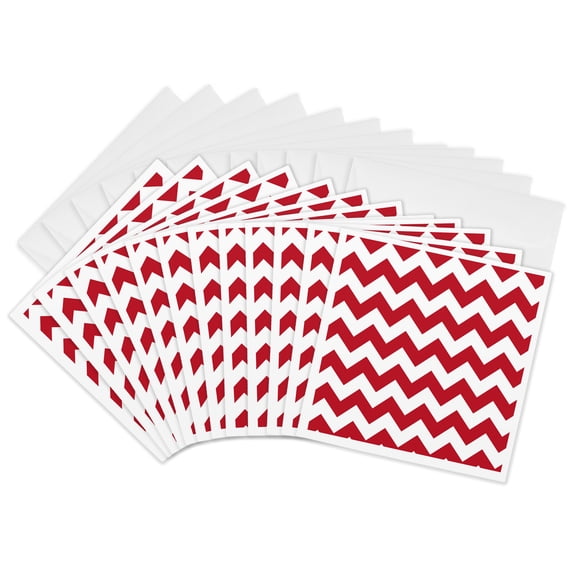 3drose, Red and White Wide Chevron Stripes Pattern, 12 Greeting Cards with Envelopes