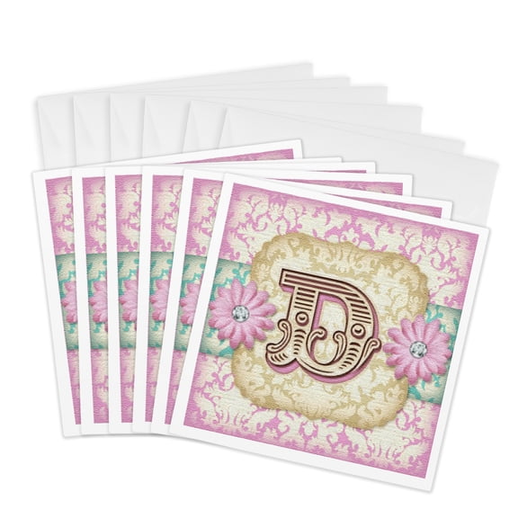 3drose, Regal Pastel Mod Damask Monogram Initial D, 6 Greeting Cards with Envelopes