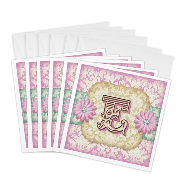 3drose, Regal Pastel Mod Damask Monogram Initial E, 6 Greeting Cards with Envelopes