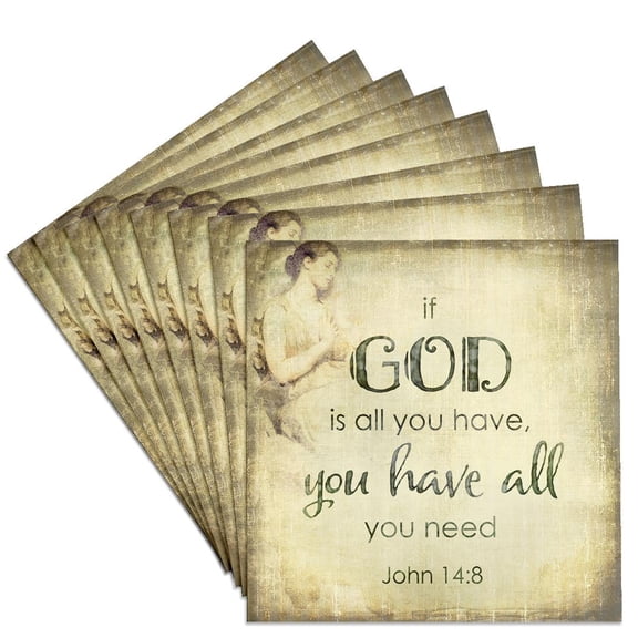 3drose, Religious Typography Art with Quote If God Is All You Have, Set of 8 Ceramic Tile Coasters