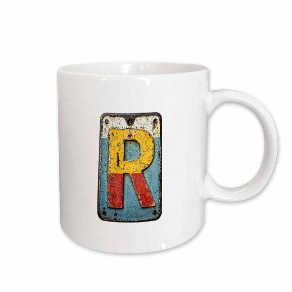 3drose, Resplendent Letter R. Grunge Metal Monogram, Industrial Style Gift, 15oz Mug