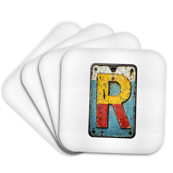 3drose, Resplendent Letter R. Grunge Metal Monogram, Industrial Style Gift, Set of 4 Coasters - Soft