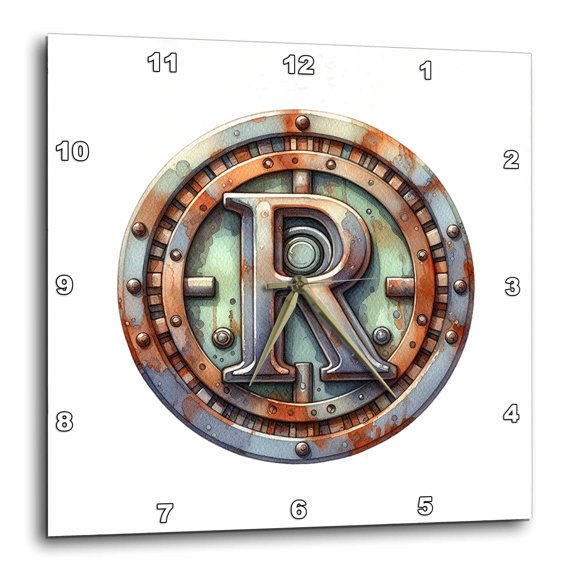 3drose, Resplendent Letter R. Round Rusty Metal Plate Pleasing, Cool Gift, 10x10 Wall Clock