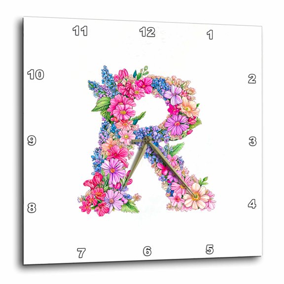 3drose, Resplendent Letter R. Seductive Colorful Spring Flowers Artsy Gift, 10x10 Wall Clock