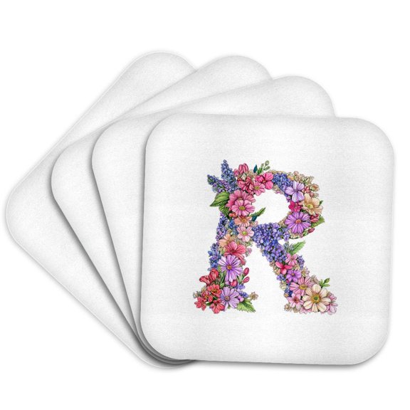 3drose, Resplendent Letter R. Seductive Colorful Spring Flowers Artsy Gift, Set of 4 Coasters - Soft