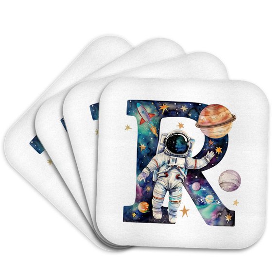 3drose, Resplendent Letter R. Space Flight Astronaut Art Name Monogram Gift, Set of 4 Coasters - Soft