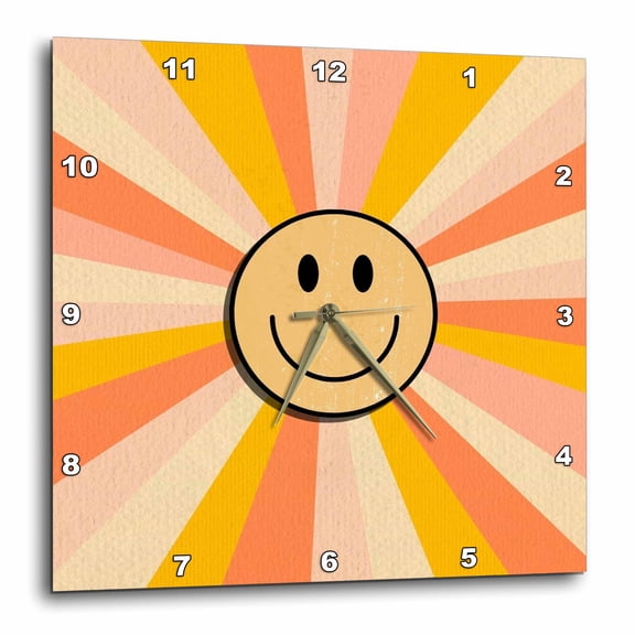 3drose, Retro Smiley Sunshine Design, 10x10 Wall Clock
