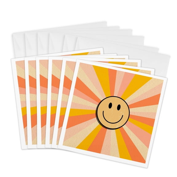 3drose, Retro Smiley Sunshine Design, 6 Greeting Cards with Envelopes